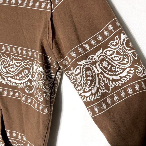 Vintage Y2K Ed Hardy Brown Cream Tiger Paisley Bandana Print Stripe Zip Hoodie M - Picture 13 of 15
